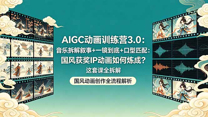 AIGC动画训练营3.0：音乐拆解叙事+一镜到底+口型匹配：国风获奖IP动画如何炼成？这套课全拆解-优创云